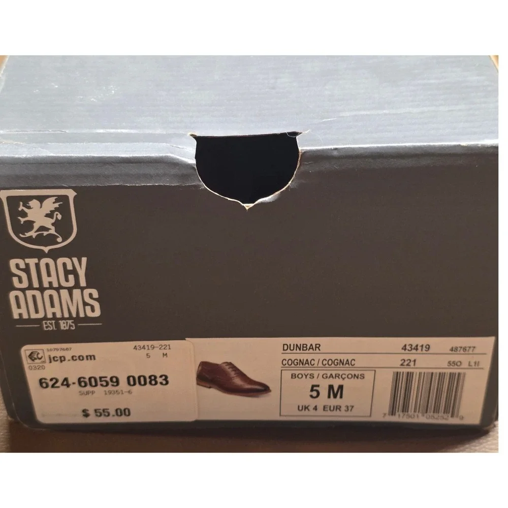 Stacy Adams Boys 5M Wingtip Oxford Dress Shoes Cognac Brown Brogue Lace Up